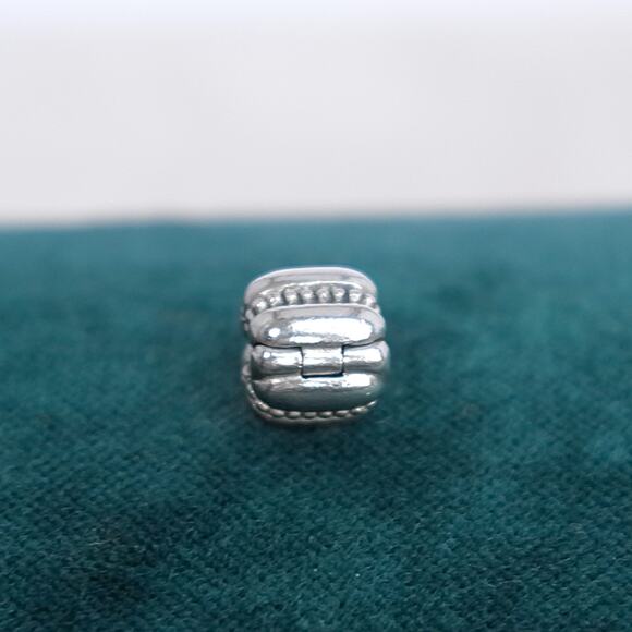 Pandora Dots Ridges Barrel Clip Charm 790446 Retired 925 Sterling Silver Stopper - Picture 7 of 7